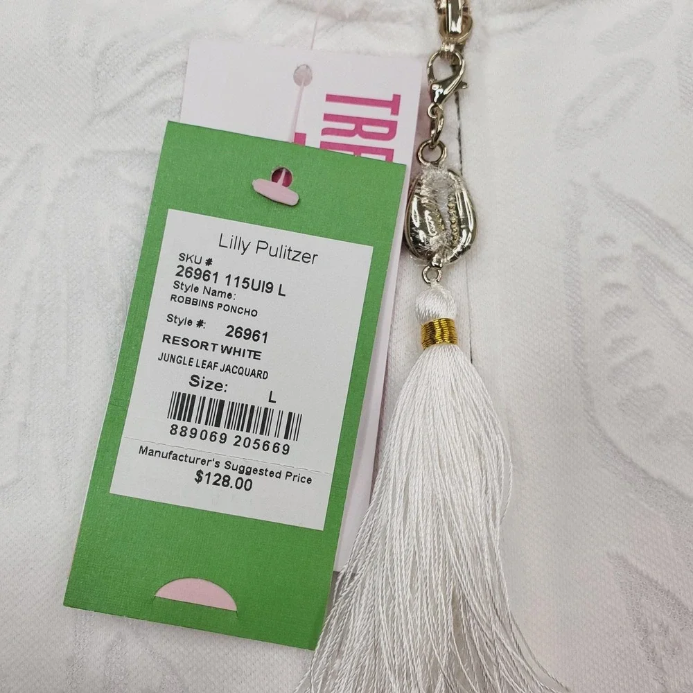 Lilly Pulitzer Robbins Poncho Womens Large White Jungle Leaf Jacquard Hooded